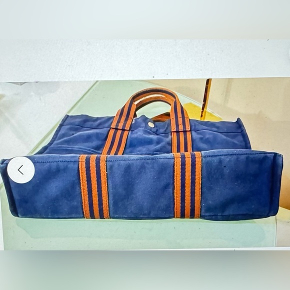 HERMES Paris Fourre Tout MM Navy/Brown Canvas Tote, Hand Bag. Made In France - Picture 5 of 14